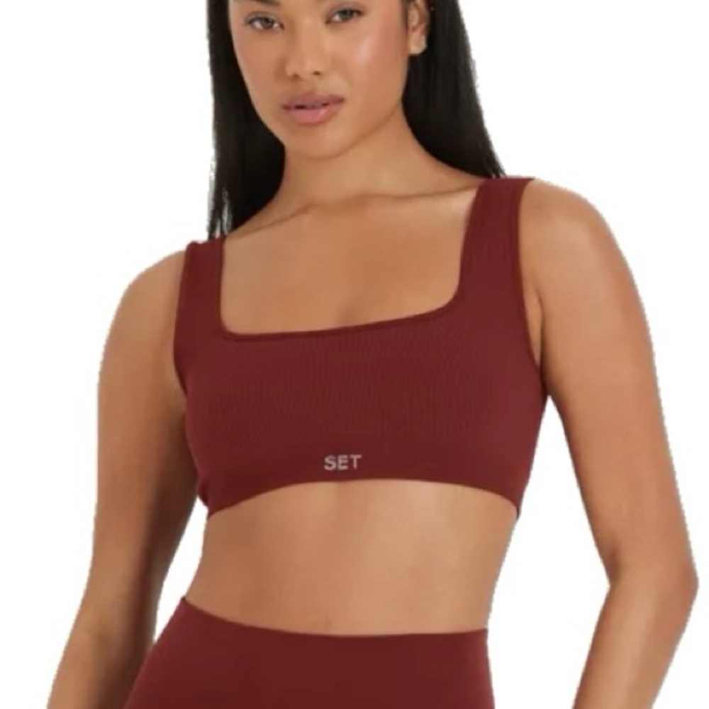 Set Active Sculptflex Box Cut Ribbed Sports Bra In Hug/Burgundy Wine Red Size S